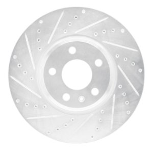 Audi Q5 Brake Rotor (1) - Front Left - R1 Concepts - Drilled & Slotted - Silver - `08-`12